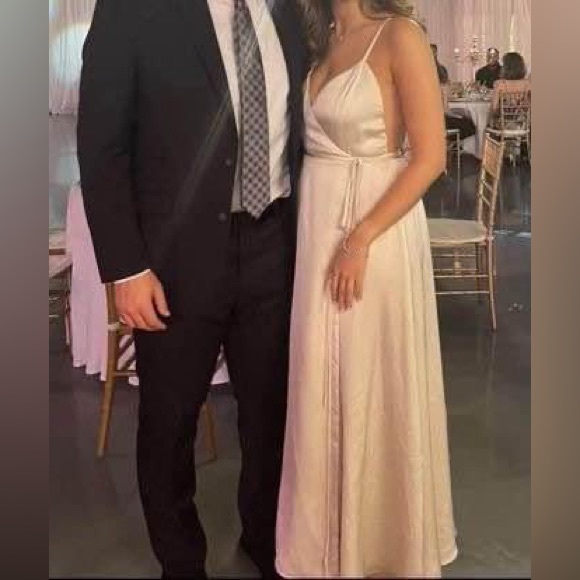 Fame and Partners Champagne satin wrap dress size 8 - Picture 2 of 6